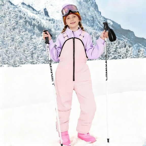 ATOGUTA Girls Ski Jumpsuit Boys Lightweight Insulated Ski Suit Windproof Hooded Snowsuit Size 2T-9, Pink