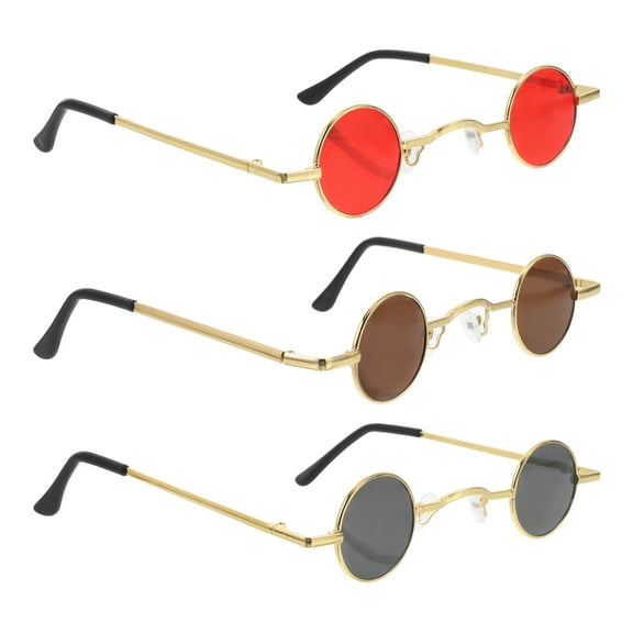 Worgeous 3pcs Vintage Steampunk Sunglasses Retro 90's Style Round Glasses Trendy Gothic Hip Hop Shades Eyewear for Women and Men