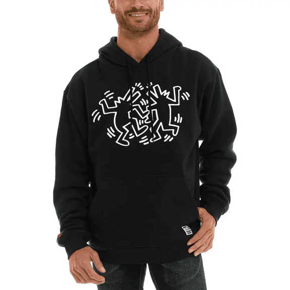 Keith Haring Men’s Graphic Pullover Black Hoodie Fleece Size Large