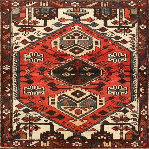 Ahgly Company Machine Washable Indoor Square Traditional Crimson Red Area Rugs, 7' Square