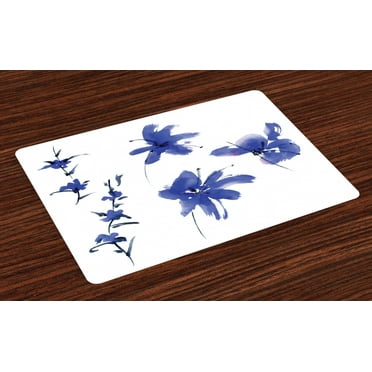 Ambesonne Flower Place Mats Set of 4, Oriental Art, Standard Size, Dark Violet
