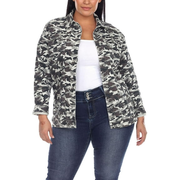 White Mark Women's Plus Size Camo Denim Jacket