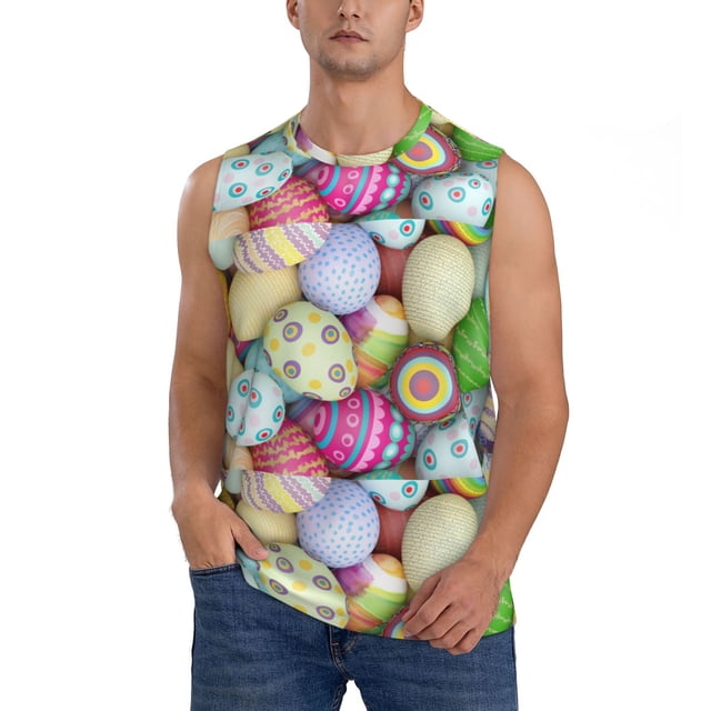 Balery Colorful Easter Eggs Camisetas sin mangas para hombre, absorbe la humedad y protege contra el mal olor.-X-Large