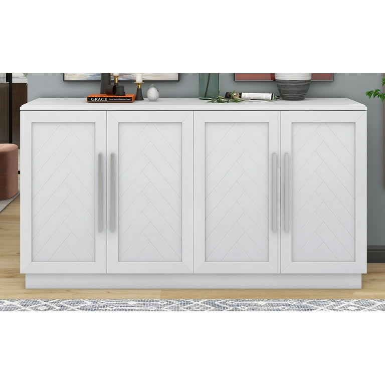 Cedrina 4-Door Large Storage Cabinet,Sideboard with Adjustable Divider and Pull Ring Handles-Stylish Buffet Red Barrel Studio Color: White