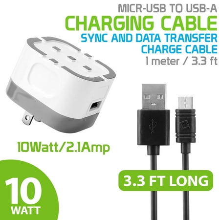 Cellet Home Charger Compatible with LG Aristo 2 / 10-Watt (2-Amp) Folding Blade USB Charger with micro USB Data Cable
