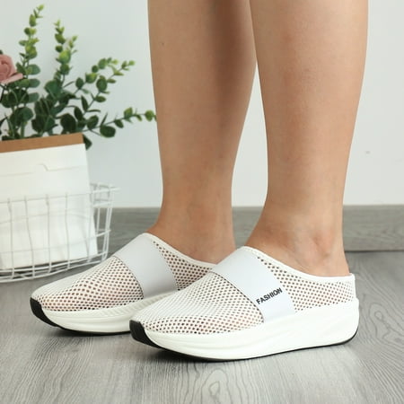 

NEGJ Fashion Summer Women Casual Shoes Mesh Surface Breathable Lightweight Wedge Heel Thick Sole