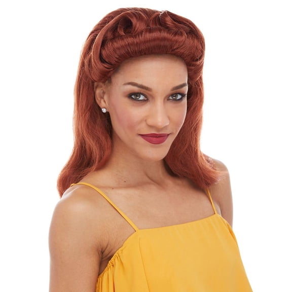 Pinup Model Wig Color Auburn - Sepia Wigs Bettie Page 40s Theater Womans Ladies Grable Davis Bundle MaxWigs Costume Care Booklet