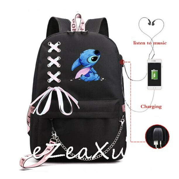 Disney Stitch mochila con carga Usb para ninos y ninas morral escolar para hombres y mujeres morral para adolescentes morral diario con cinta Fivean unisex Walmart en linea