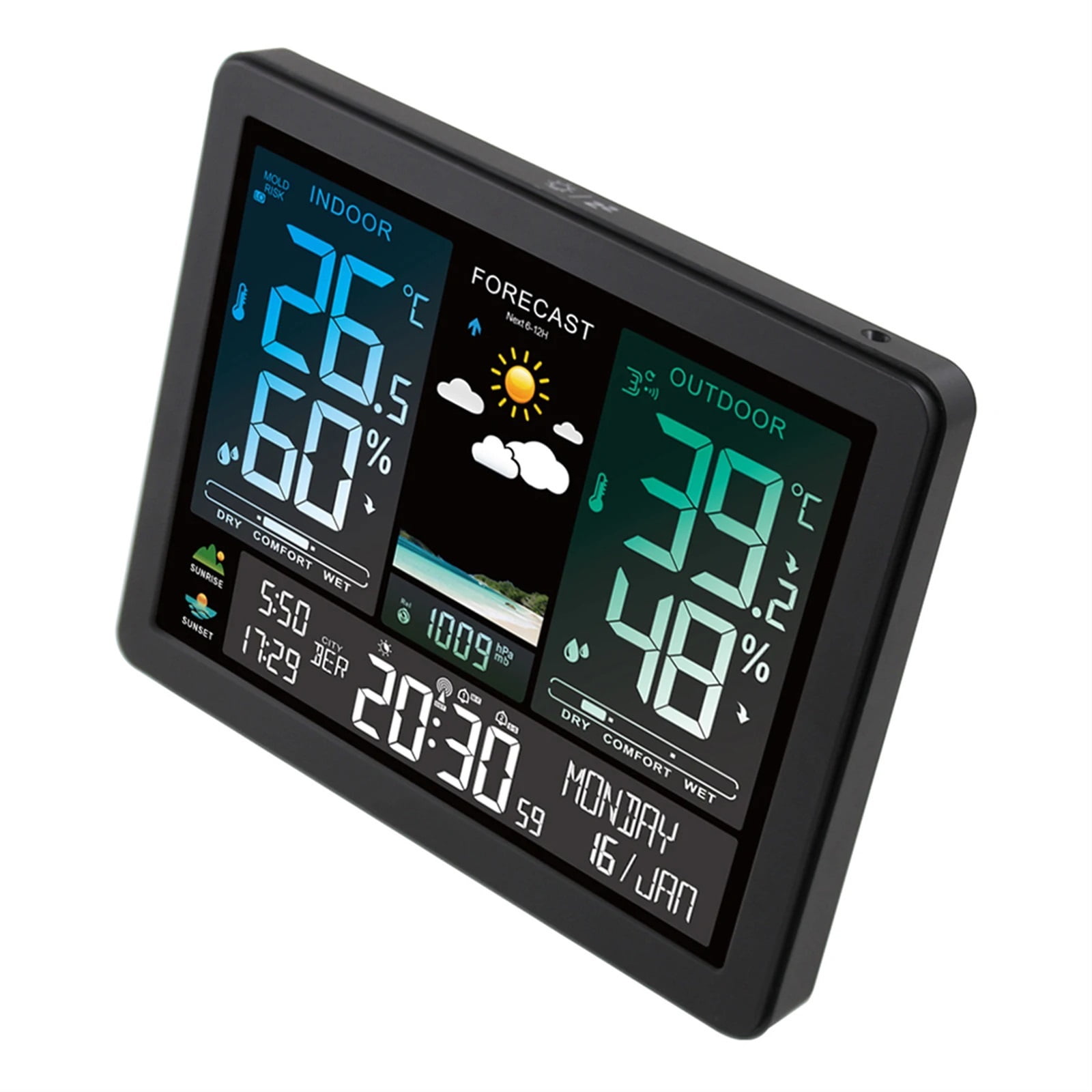 Digital Weather Station Clock Temperature Humidity Meter Barometric Pressure Moon Phase Weather Forecast Hygrothermograph ,Excellent Visual Experience