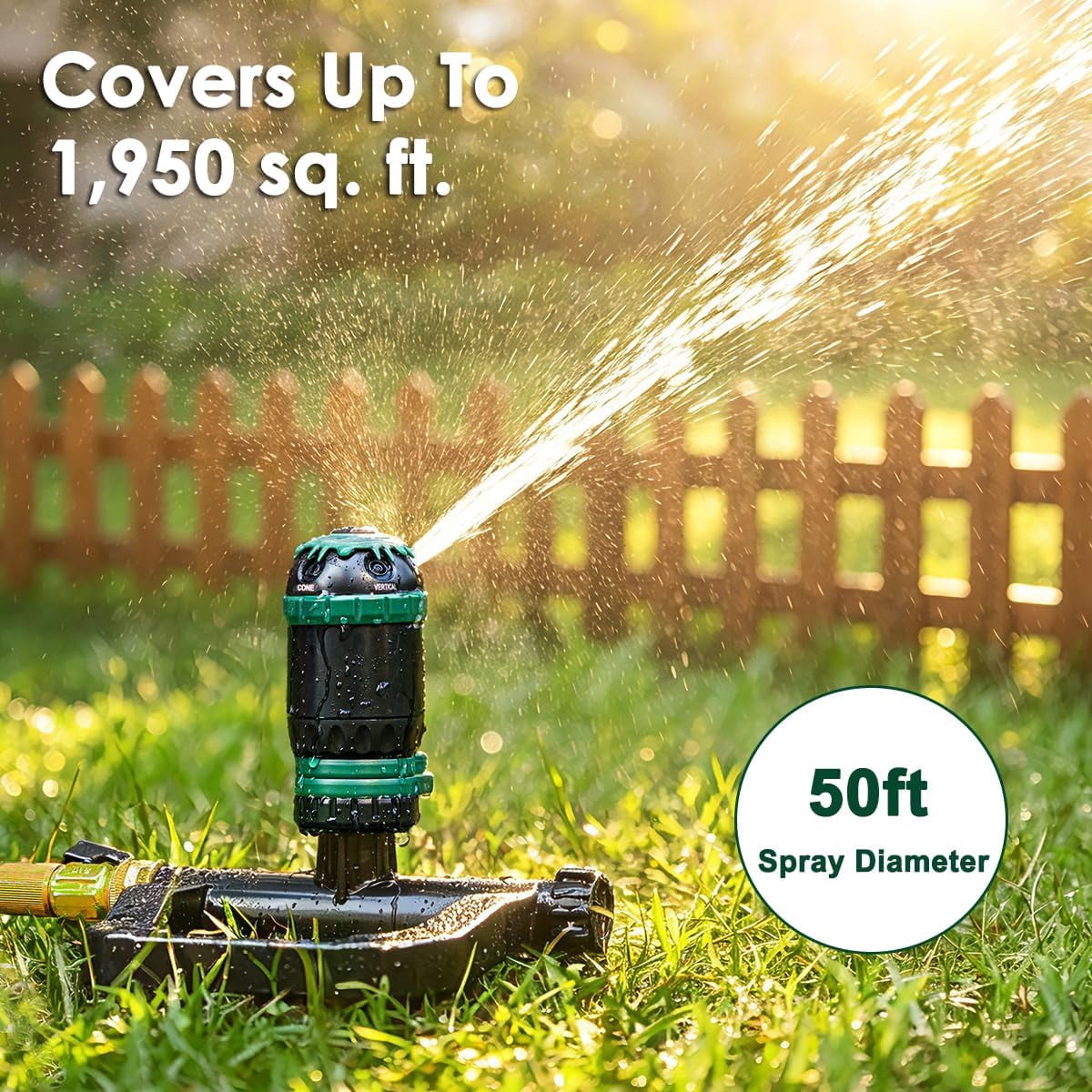 FANHAO Heavy Duty Gear Drive Lawn Sprinkler, Metal Base, 5 Patterns & 360° Rotation, for Large Yard, Flower Beds, Garden