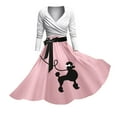 thumbnail image 1 of Robes de Printemps pour Femmes 2025 Dame 1950 Caniche Manches Courtes Col en V Mode Longues Longueurs Robe Femmes Rose L, 1 of 4