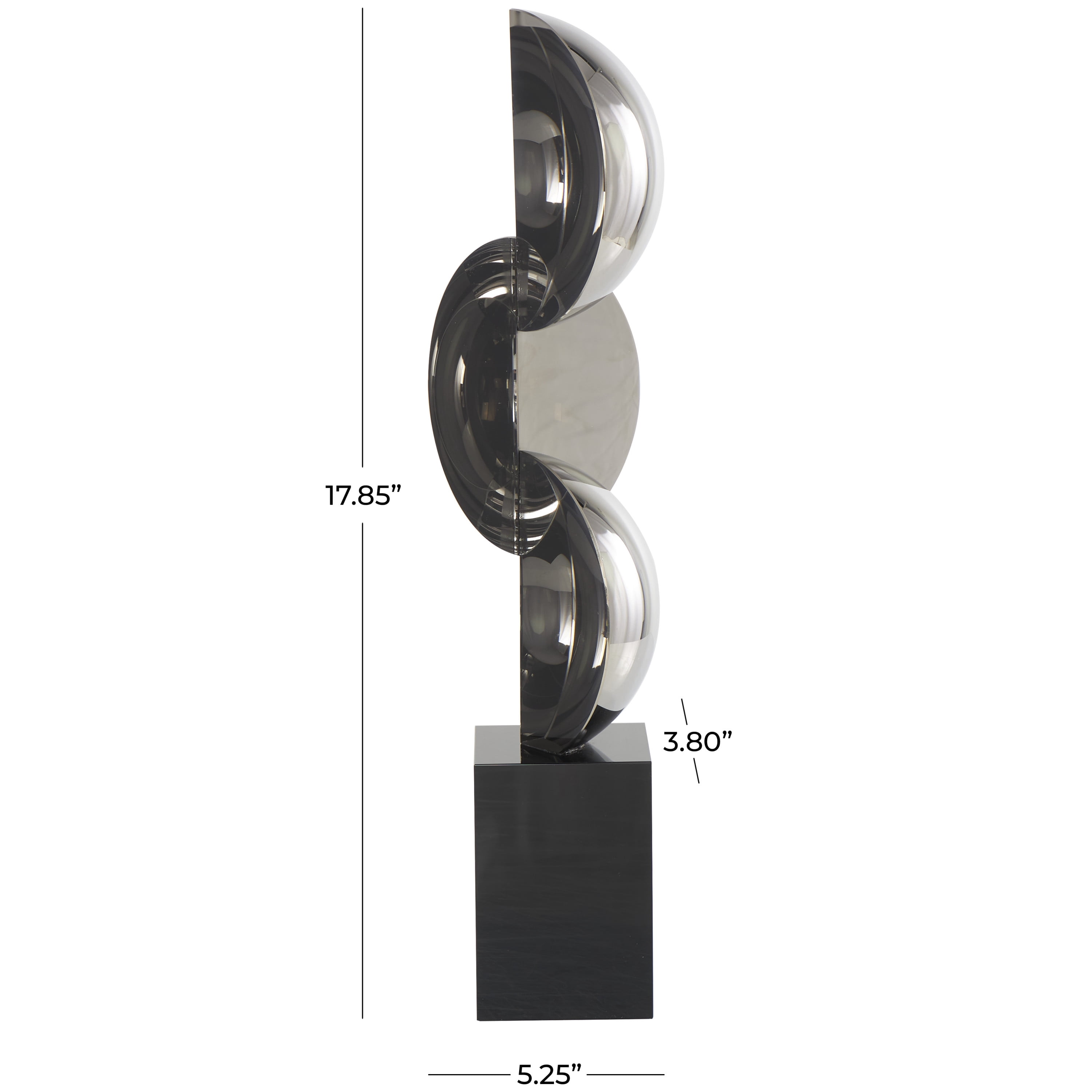 5" x 18" Black Crystal Abstract Two-Tone Geometric Sculpture with Stacked Semi Circles, by DecMode