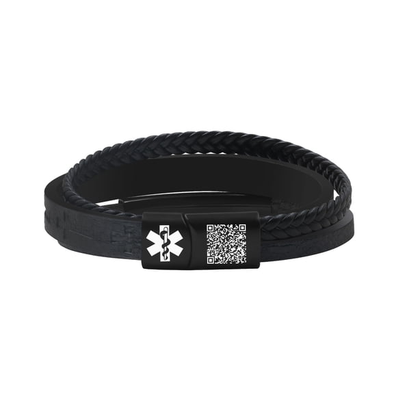 Dynamic QR Code Medical Alert Bracelet for Men Scan to Update Medical Info No Medical Info Needed at Checkout Braided PU Leather Cross Emergency ID Bracelet Waterproof Lightweight for Outdoor Sports