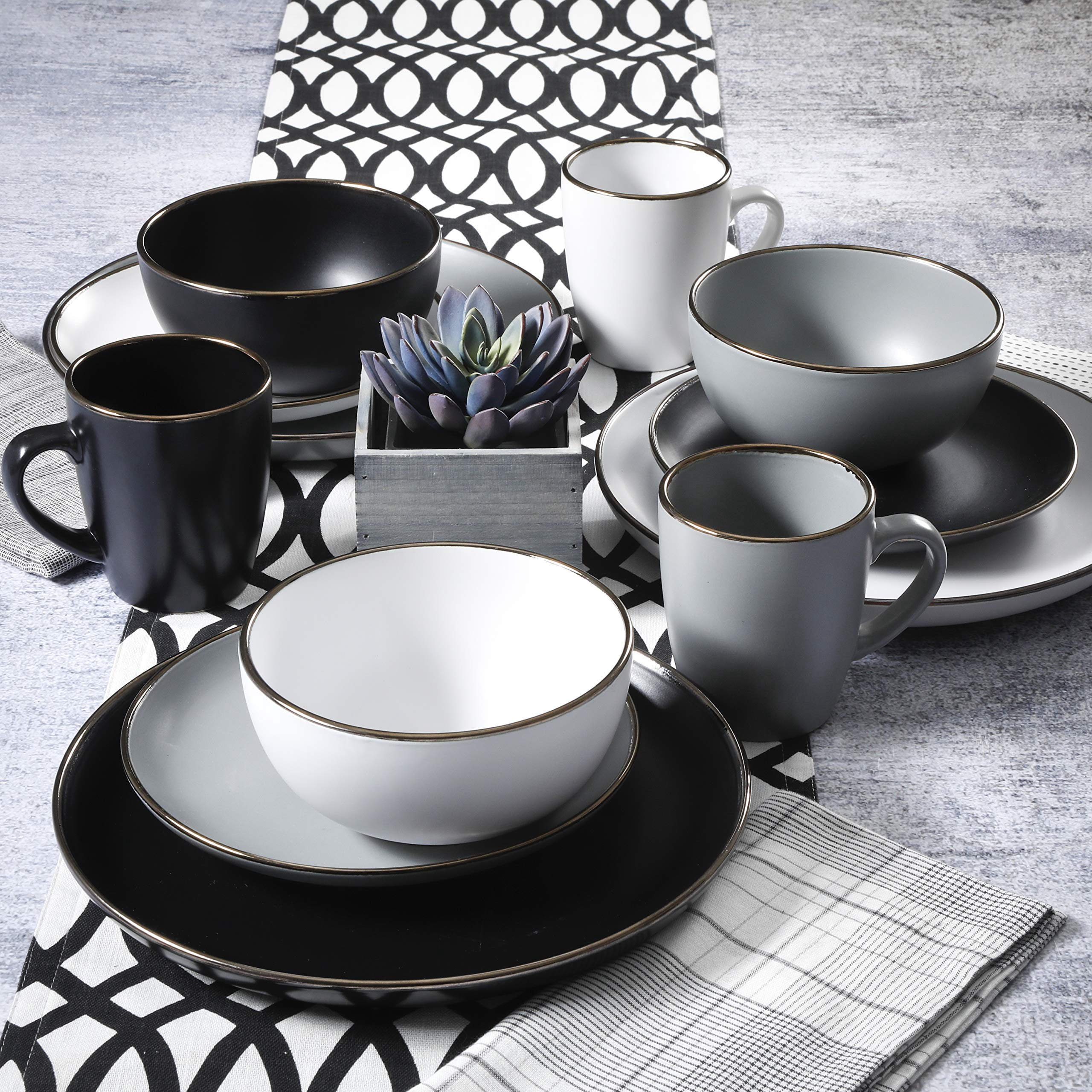 12-Piece Stoneware Dinnerware Set for 4, Cream Round Plates and Bowls, Modern Matte Finish, Microwave and Dishwasher Safe
