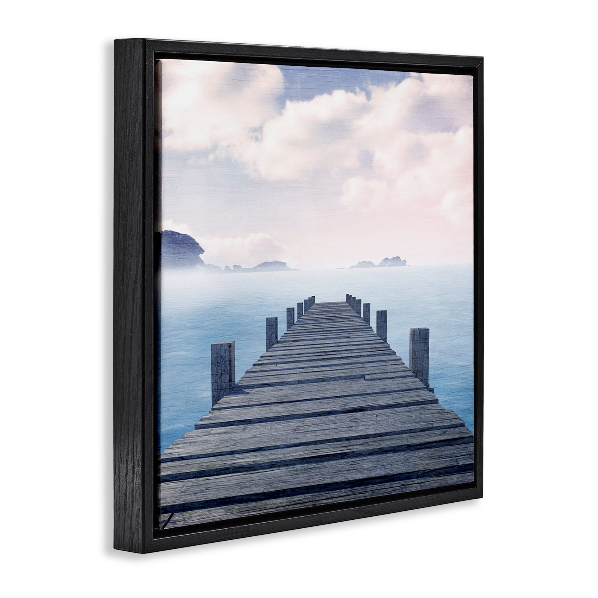 Stupell Industries Clouds over Sea Dock Nautical & Beach Painting Black Floater Framed Canvas Art Print Wall Art, 25 x 25