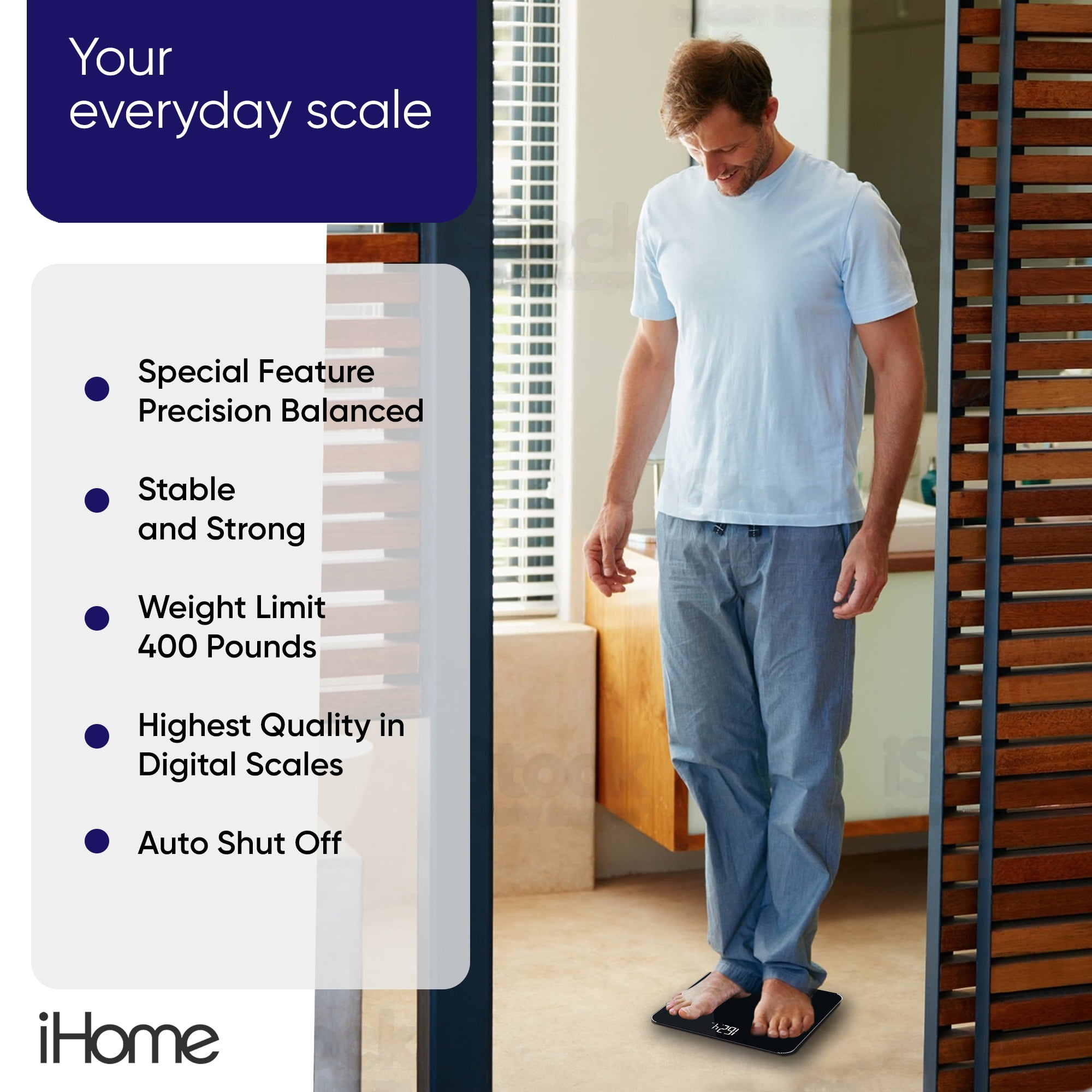 iHome Digital Battery Powered Bathroom Scale with Fit+ Personal Coach App, FSA and HSA Eligible, Black, 397 lbs Capacity