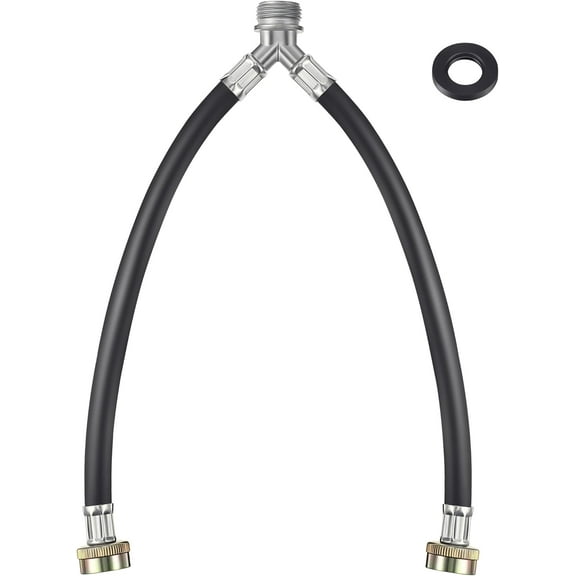 Lsupdaol Rubber Washing Machine Y Hose, 3/4 Inch Brass Fittings, 1 ft (12 Inch) Length Hot and Cold Water Supply Y Mixer Hose Connector for Washing Machines Outdoor Garden Faucets (Black,1 Pcs)
