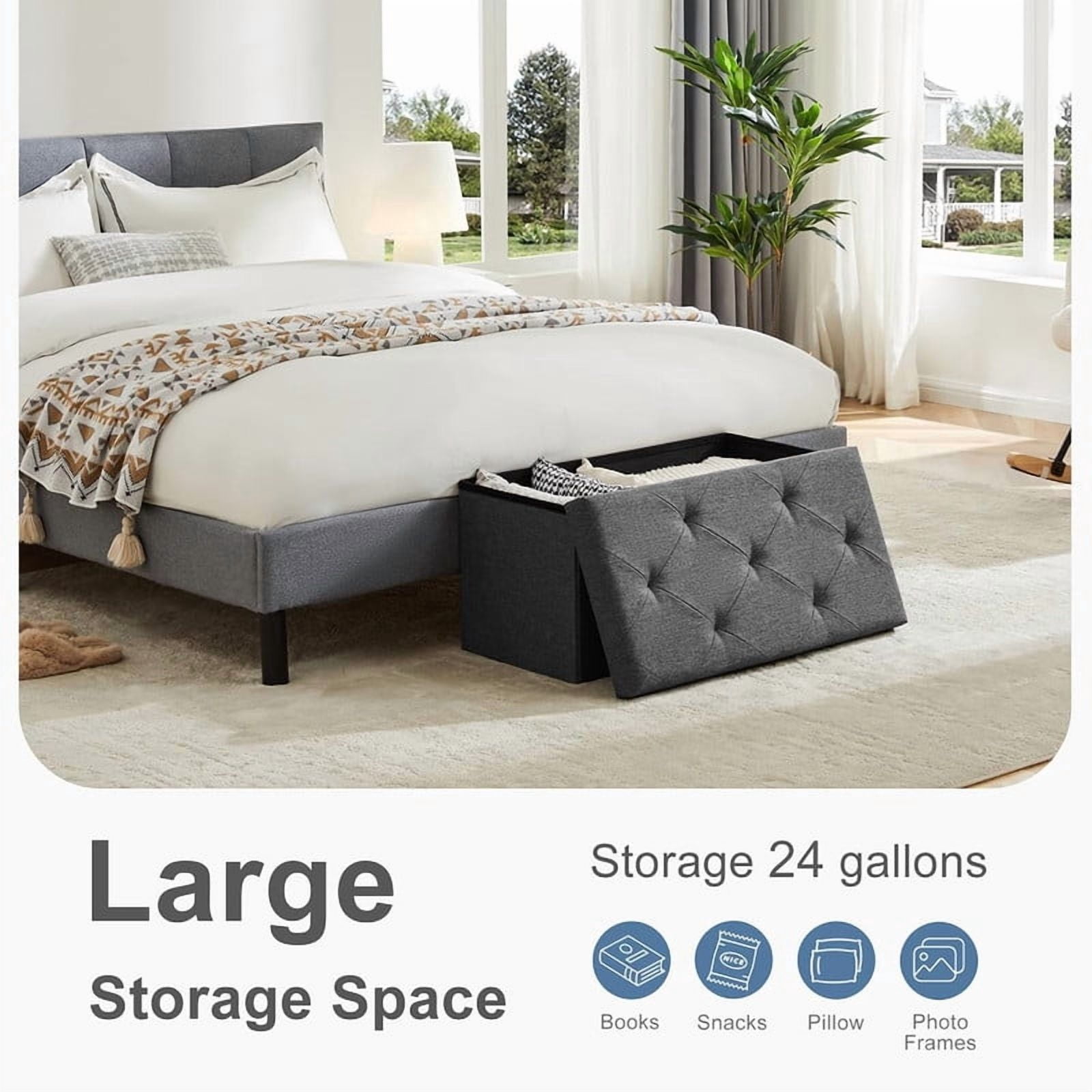 30 inch Storage Ottoman Bench, 30 inch Folding Storage Bench Ottoman, for Bedroom, Living Room, and Utility Room