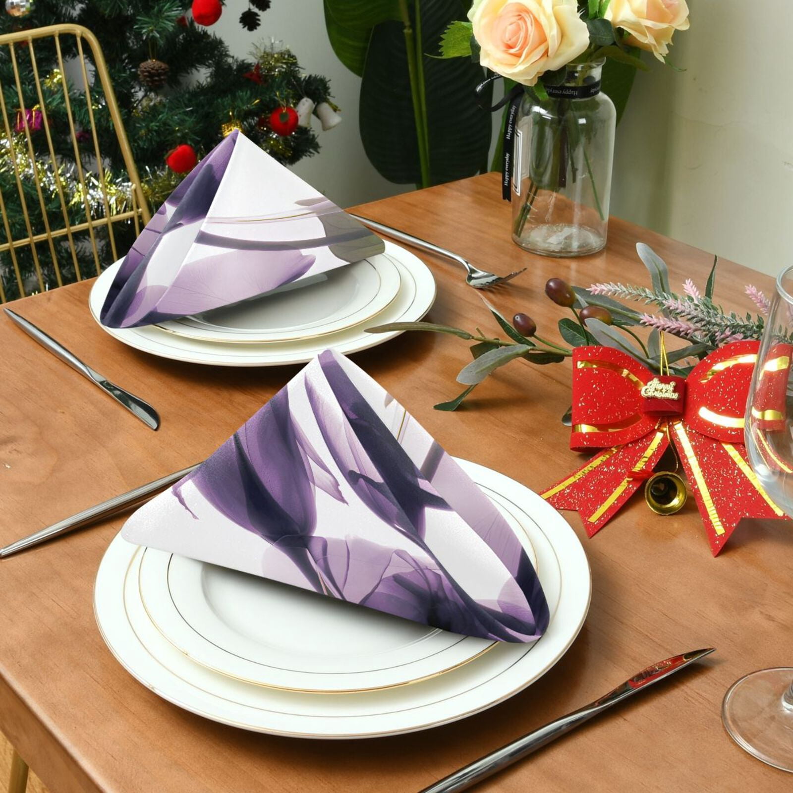 JSTEL Purple Calla Lily Cloth Napkins Set of 6, 20x20 Inch Washable and Reusable Napkin for Decoupage Dinner Party Everyday Use