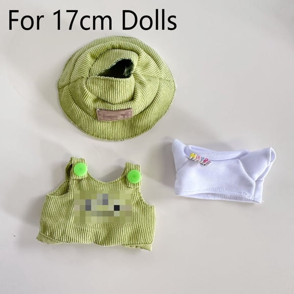 Doll Clothes for 17 cm/6.7 in Doll Charming Outfits Costumes 3 Piece Set Dolls Accessories Hats, tops, bib pants (Green)