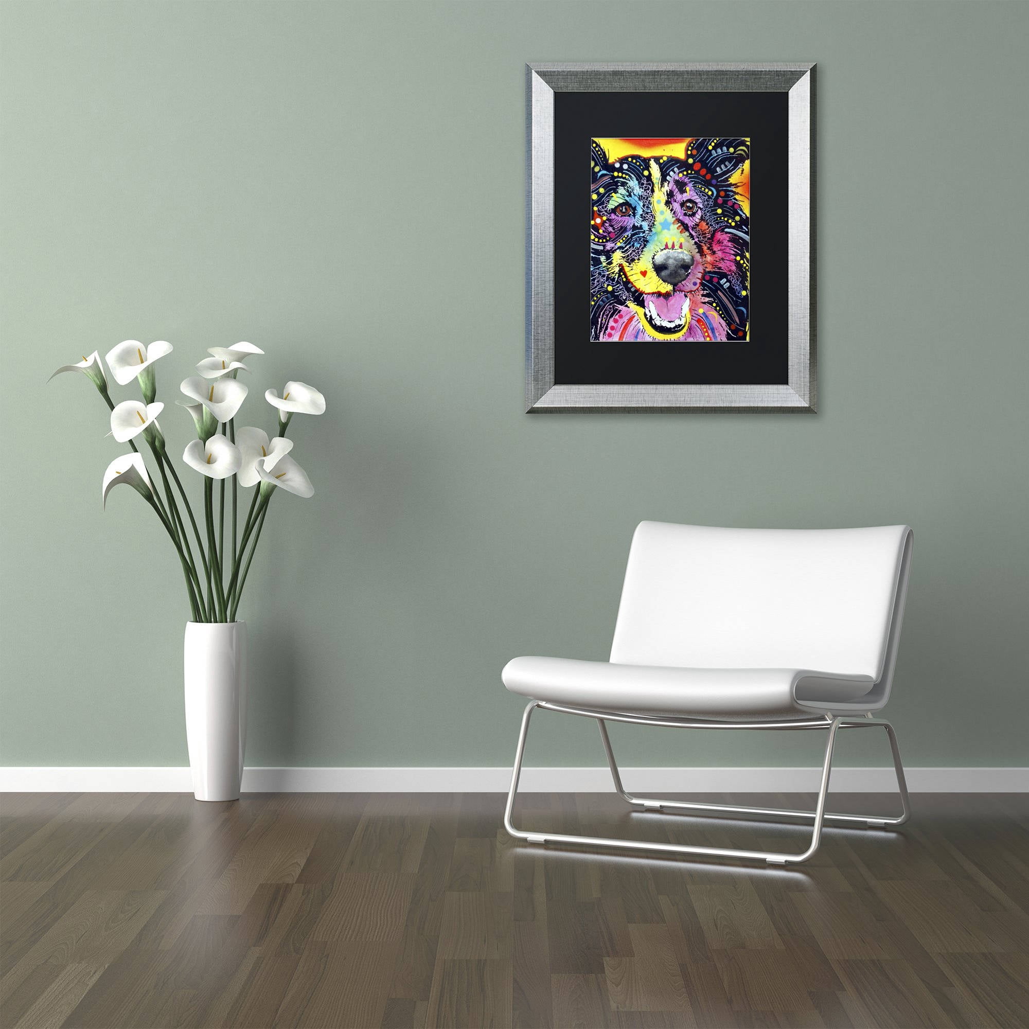 Trademark Fine Art "Sheltie" Canvas Art by Dean Russo, Black Matte, Silver Frame