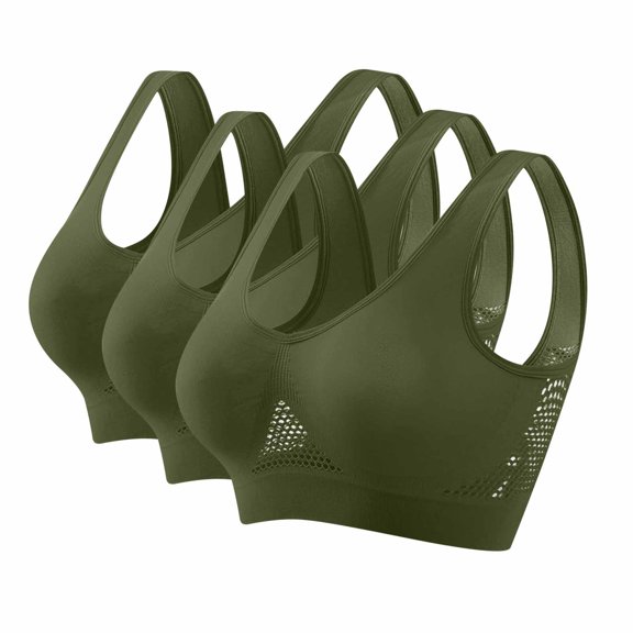 ylioge Sports Bras for Women 3 Pack Plus Size S-5X Support Push Up Bralettes No Underwire Breathable Hollow-Out Solid Athletic Workout Underwear Bra