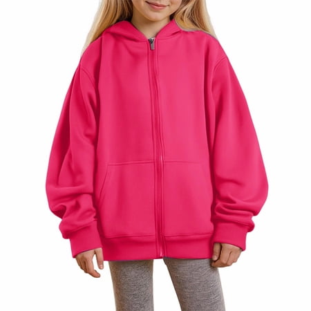 GiLiling Kids Teen Boys Girls Zip Up Hoodie Long Sleeve Warm Fleece Sweatshirt Oversized Jacket with Pockets Casual Fall Fashion Outfit (Watermelon Red 13-14 Years)