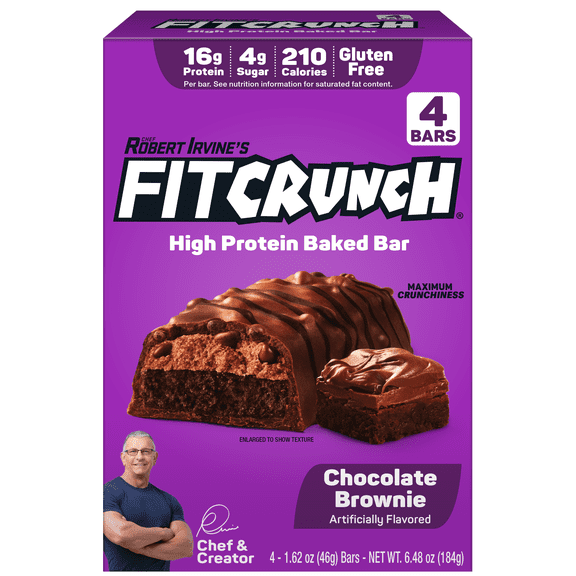 FITCRUNCH High Protein Baked Bar, Chocolate Brownie, 16g Protein, 1.62 oz, 4 Count