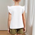 thumbnail image 4 of CYRBOKO Girls Shirts 2025, Holiday Flutter&nbsp;Sleeve Casual Summer Short Sleeve Tops White Size 9-10 T, 4 of 8