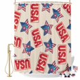 thumbnail image 2 of Independence Day Star Shower Curtain, 72" x 84", Patriotic Retro USA Flag Red Blue Star Fireworks Waterproof Bathroom Curtain Washable Shower Curtain Set with 12 Hooks, 2 of 9