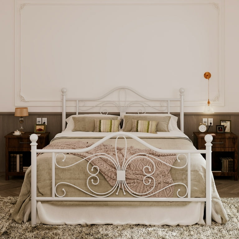 ベッドフレーム White bed frame Harper & Bright Designs White Wood Frame Queen Size Platform Bed