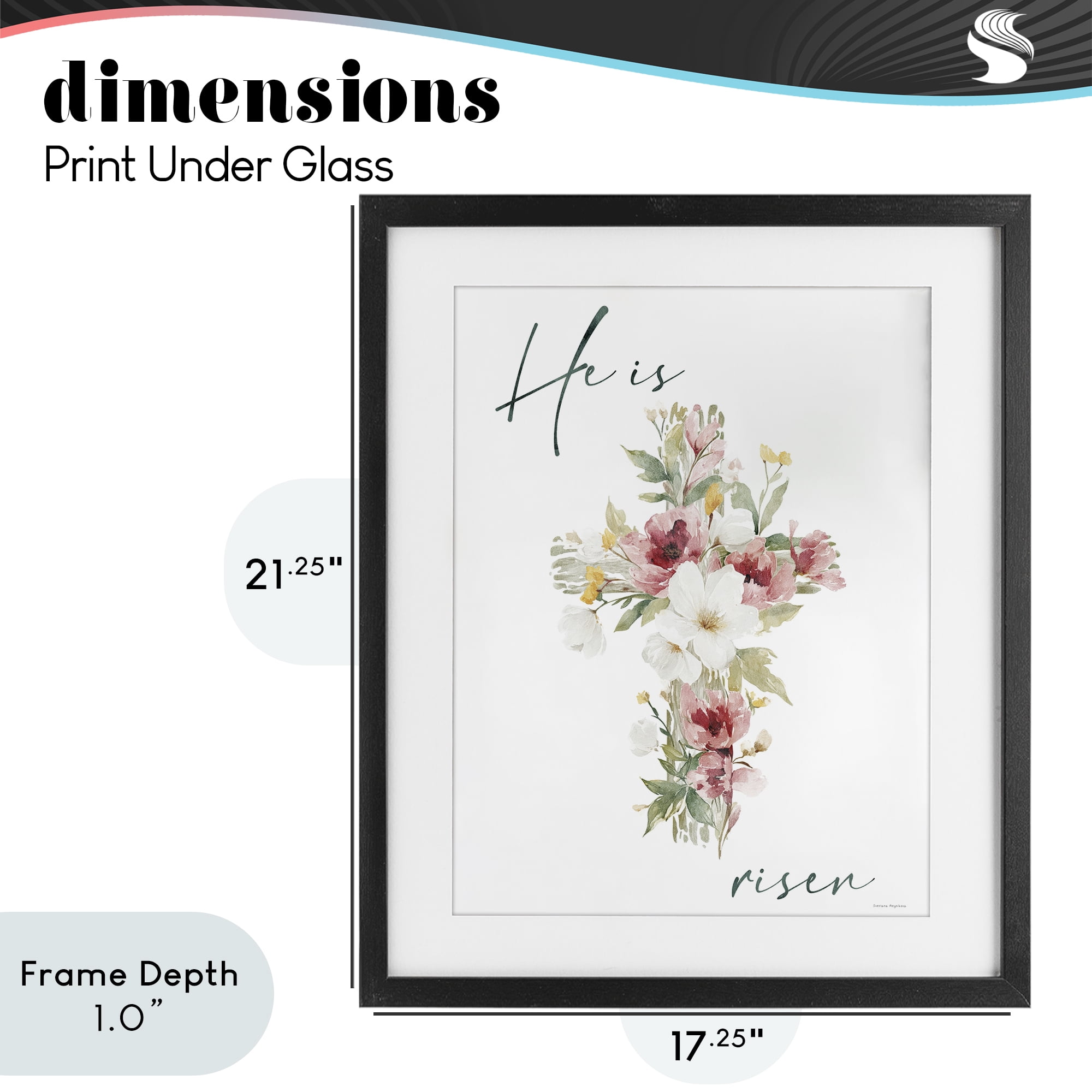 Stupell Industries He Is Risen Flower Cross Black Framed Print Under Glass, design by Svetlana Aleynikova