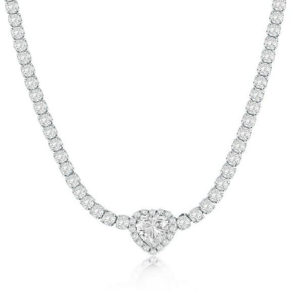 TheJewelryHut Designer Sterling Silver; Heart CZ Tennis Necklace
