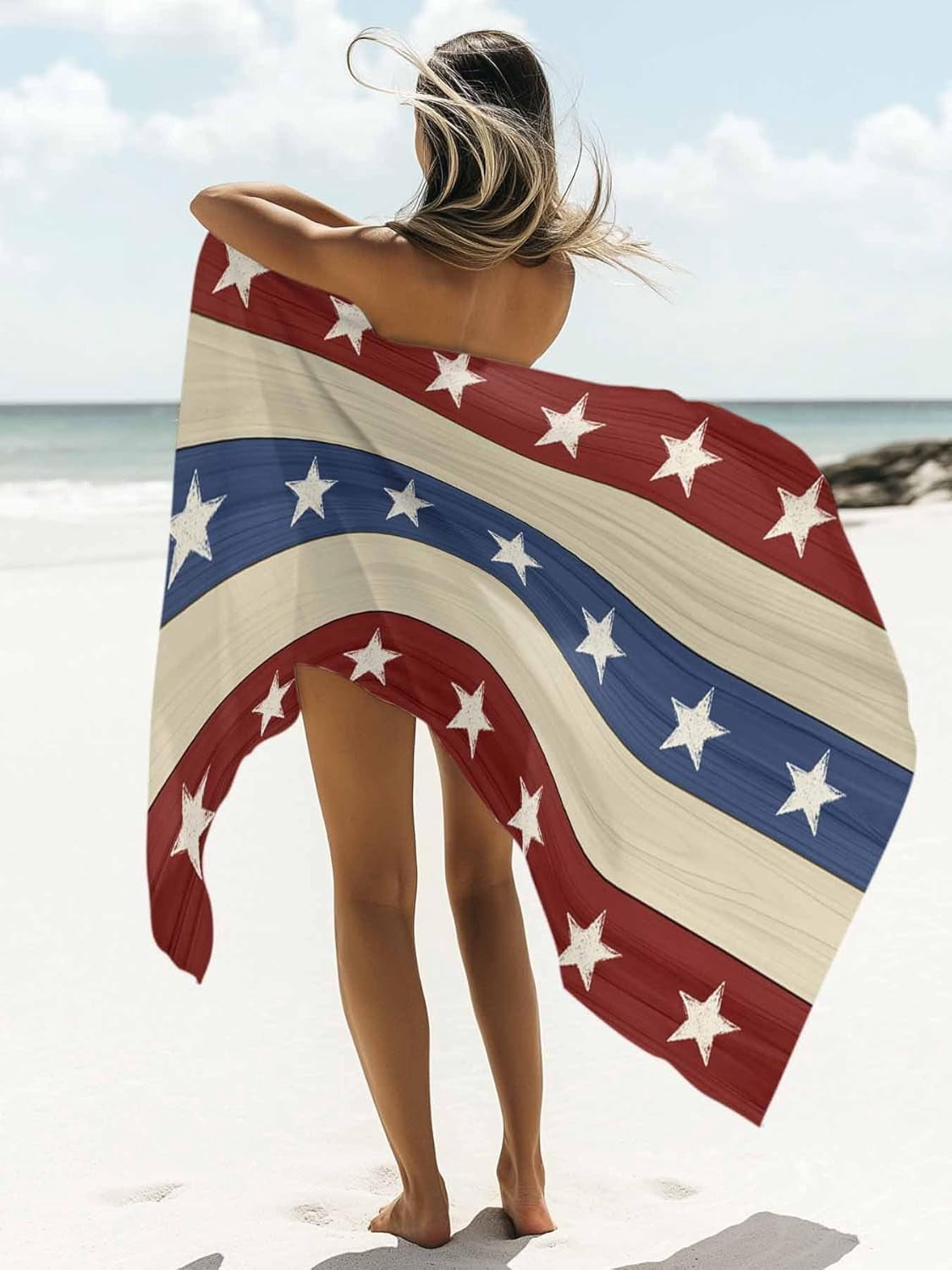 Rustic Wood Stars Beach Towels USA Patriotic Red White Blue Stripes Sand Free Beach Towel for Pool Swimming Travel Vacation Quick Dry Absorbent Bath Pool Towels