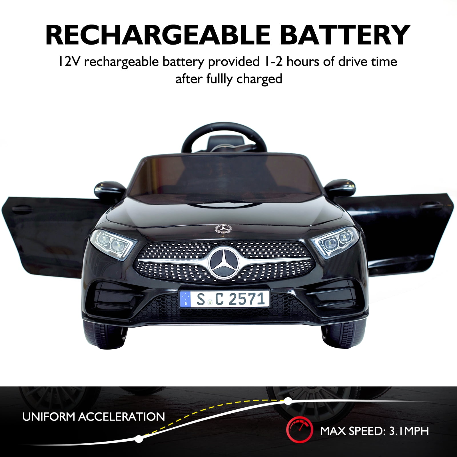Bopilon Kids Electric Ride on Car with Remote Control, 12V Licensed Mercedes Benz Kids Car Battery Powered Electric Vehicles Toy Car, Adjustable Speed, Safety Belt, Music&LED Lights(Black)