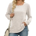 thumbnail image 2 of HAYIMI Women Square Neck Ribbed Knit Tops Long Sleeve Slim Fit Soft Stretchy Casual Fall Winter Pullover Shirt Dailywear, 2 of 7