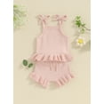 thumbnail image 4 of Bslissey Baby Girls 2Pcs Knit Outfits Solid Color Sleeveless Cami Tops with Drawstring Elastic Ruffle Shorts 3M 6M 12M 18M Infant Toddler Casual Short Pants Sets, 4 of 8