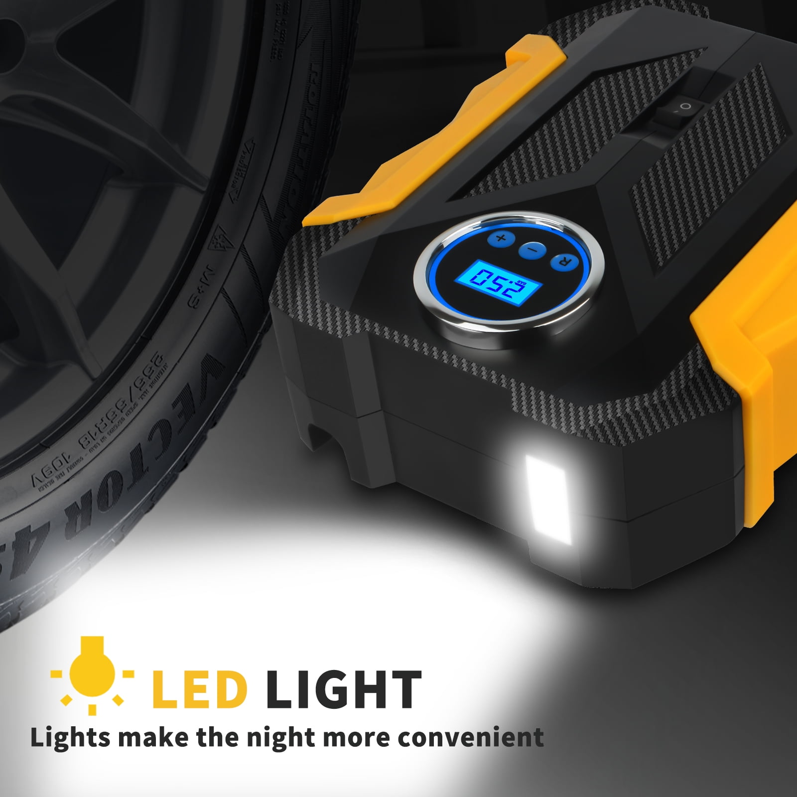 PHANCIR 12V DC Tire Inflator, Auto Shut-off 150PSI Air Pump for Car, Portable Tires Air Compressor, Electric Pump with LED Light & Digital Pressure Gauge