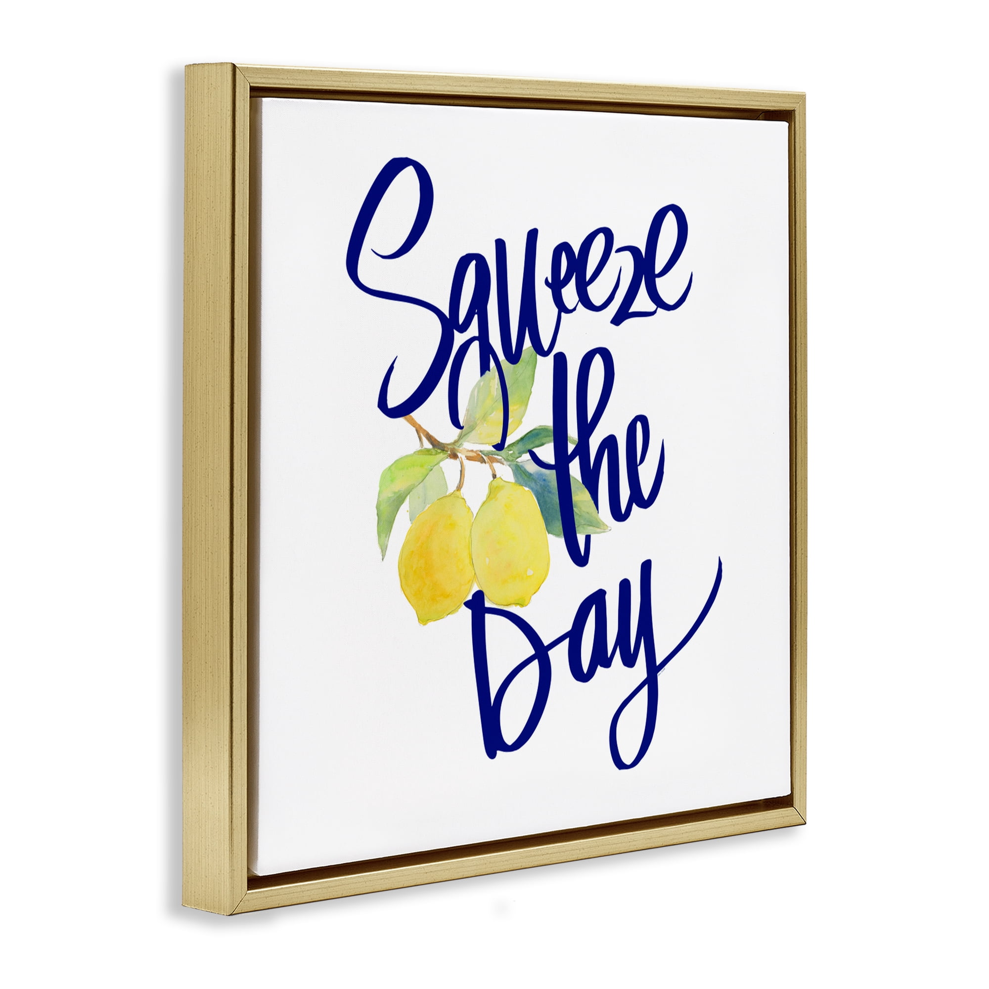 Stupell Industries Cursive Squeeze The Day Gold Framed Floater Canvas Wall Art, design by Lanie Loreth