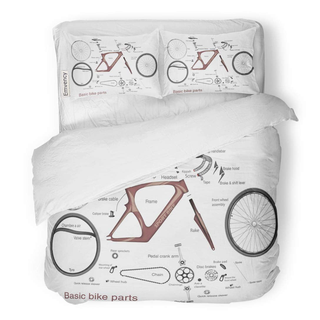 ZHANZZK 3 Piece Bedding Set Bicycle Infographic of The Main Bike Parts