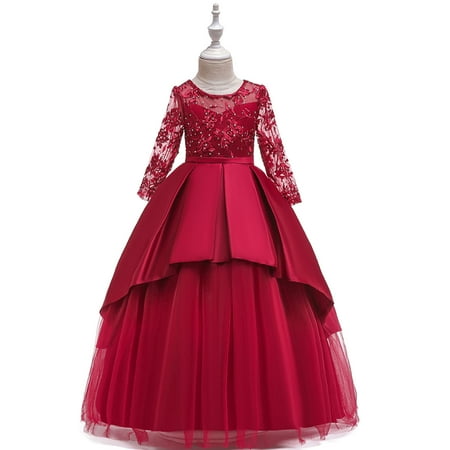 

Tejiojio Girls and Toddlers Soft Cotton Clearance Toddler Girls Lace Embroidery Flowers Net Yarn Temperament Bowknot Long Sleeve Birthday Party Gown Long Dresses