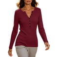 thumbnail image 3 of DYTTDG Women's Ribbed Knit Henley Sweater, Long Sleeve Solid Slim Fit Button V Neck Pullover Top Versatile for Spring Fall Office Daily Outfits, 3 of 3