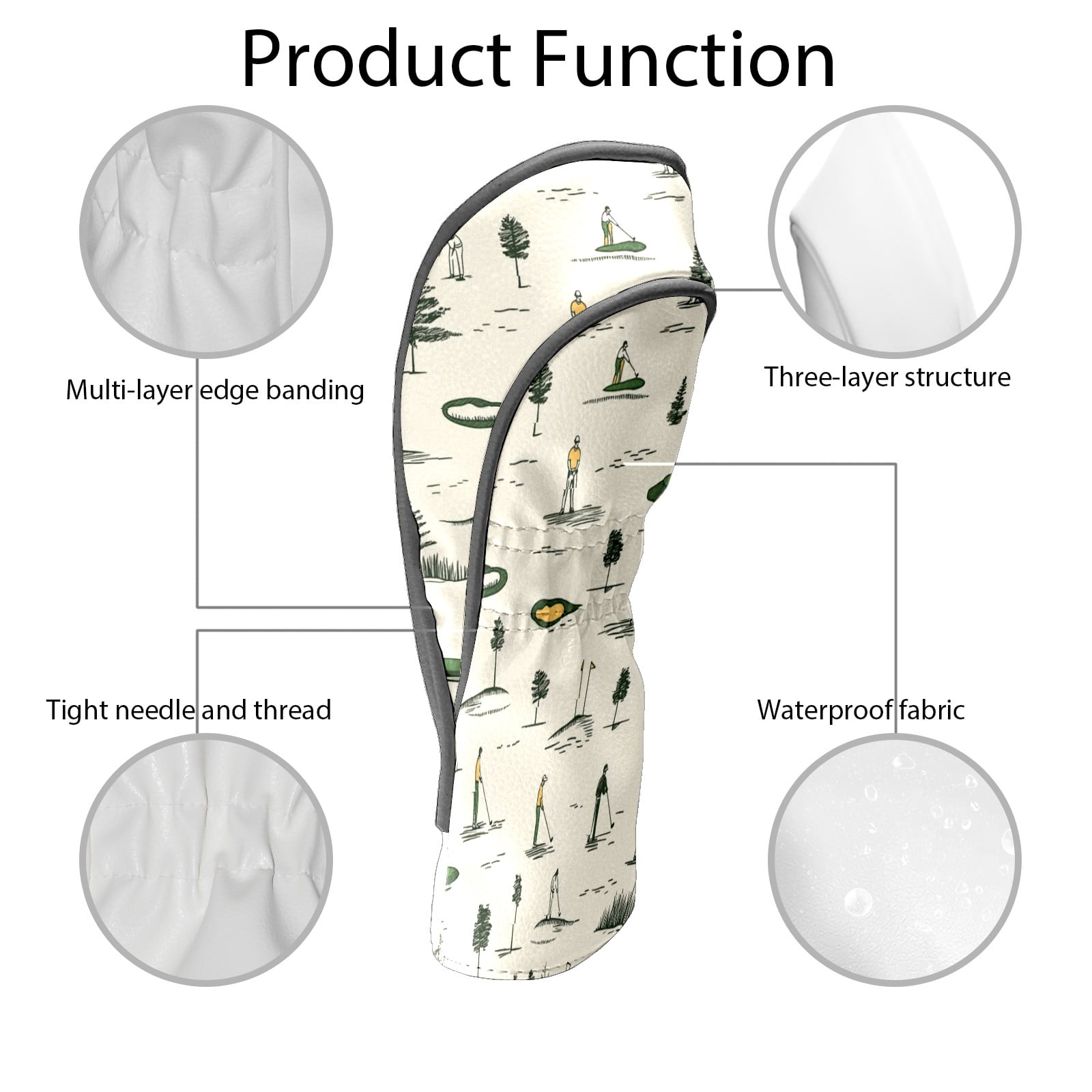 Golf Head Covers Leisure Sports Patterns for Driver, Wood & Hybrid, Premium Waterproof PU Leather with Plush Lining, Sporty Golf Gifts