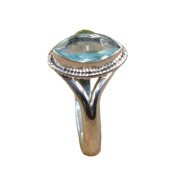 Blue Topaz Gemstone 925 Sterling Silver Handmade Wedding Ring Gift Jewelry For Her