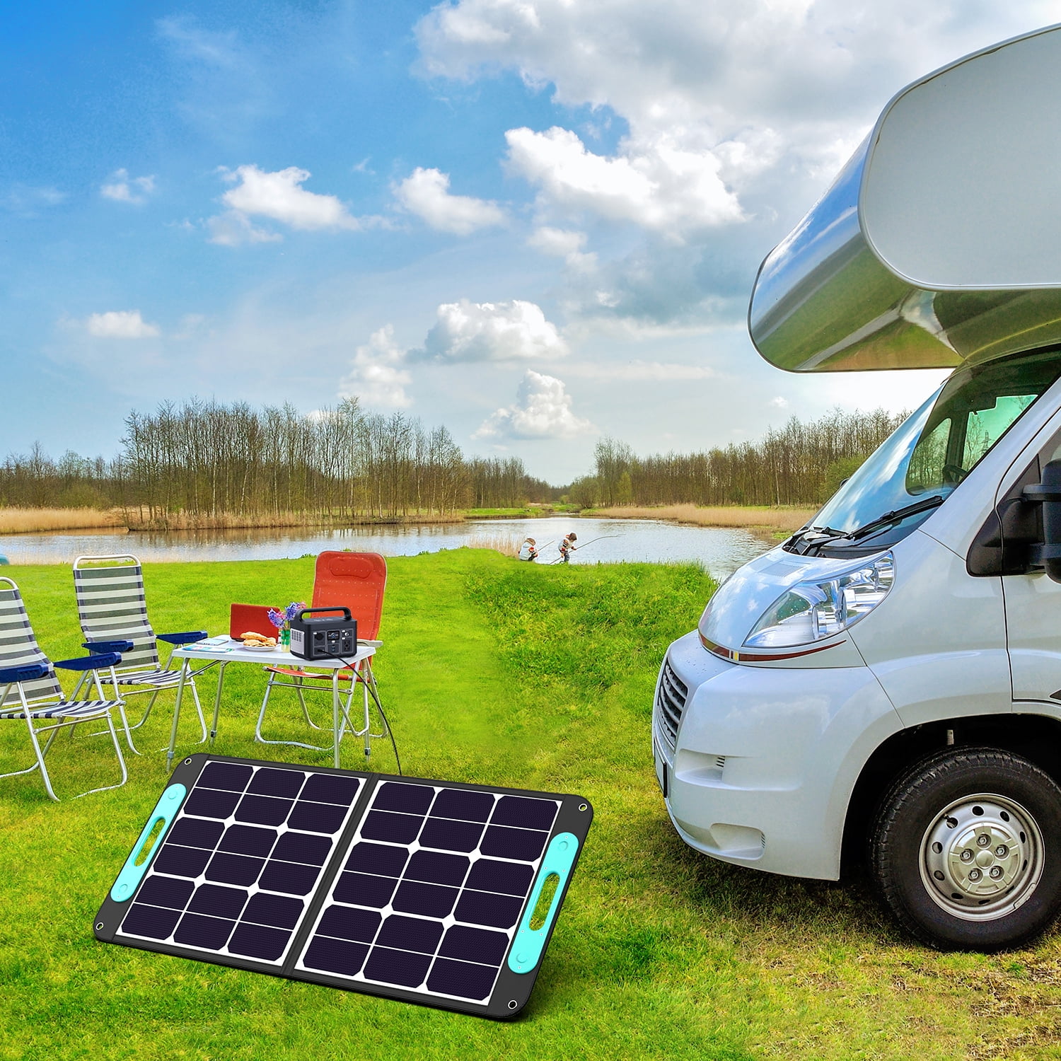 VIGORPOOL 100W 19.8V Portable Solar Panel for Power Station with SunPower Cells Foldable Solar Charger with Adjustable Kickstand for Outdoor Camping,RV,off Grid System,Gray