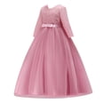 thumbnail image 2 of IBTOM CASTLE Flower Girls 3/4 Sleeve Deep V-Back Tulle Vintage Lace Wedding Party Long Dress Formal Princess Communion Pageant Maxi Gown 11-12 Years Dusty Pink, 2 of 8