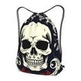 thumbnail image 3 of XMXT Unisex Drawstring Backpack for Women Men, Skulls Decor Background Waterproof Gym Bag String Bags for Shopping Sport Travel, s, 3 of 8