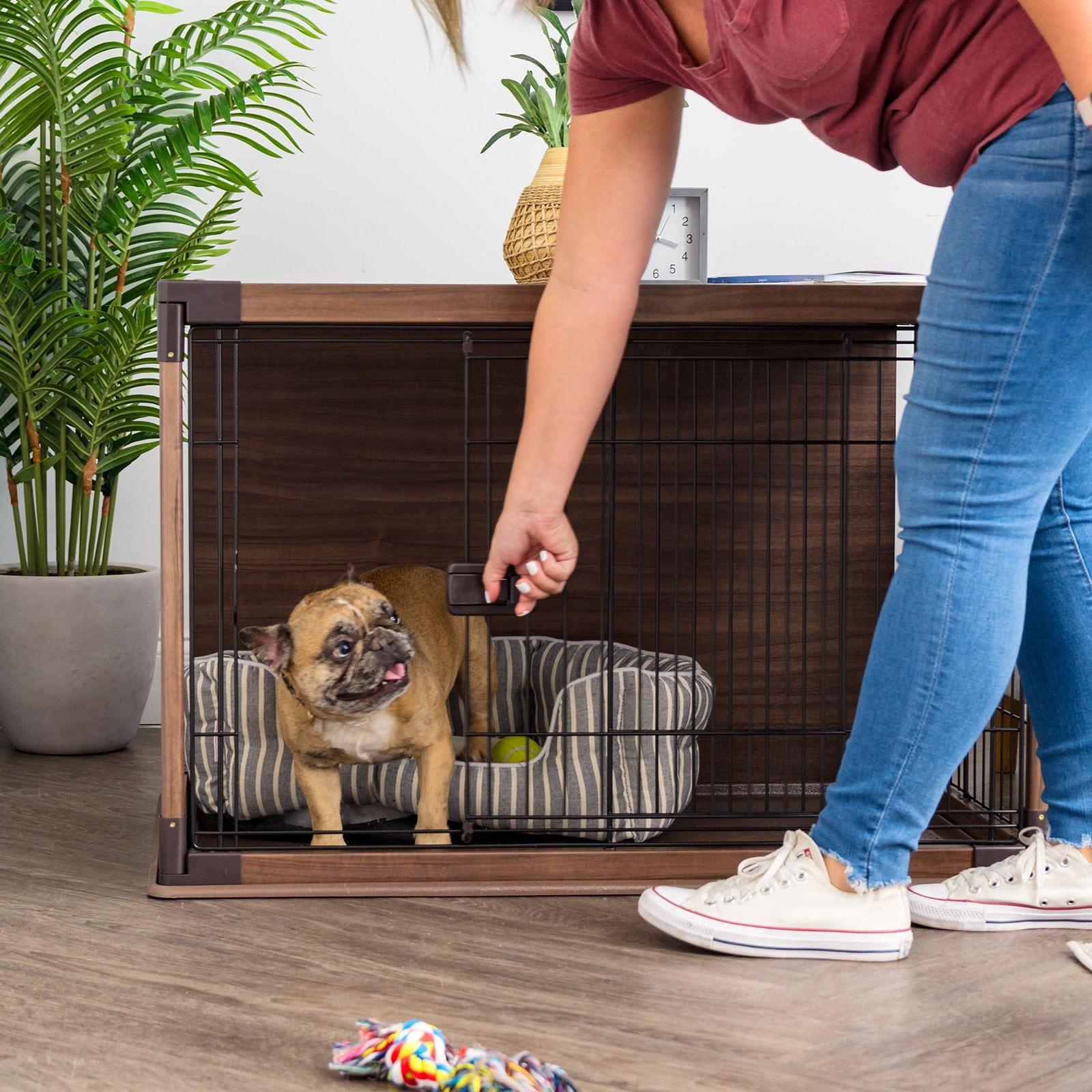 IRIS Furniture-Style Wooden Enclosed Pet Crate for Small Medium Dog, Dark Brown