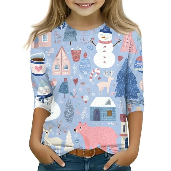 Girls Long Sleeve Crewneck Shirt with Candy Cane Bow and Heart Print Casual Pullover Top for Children Kids