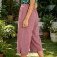 thumbnail image 4 of SHTXOZHI Womens Basic Capri Pants Elastic Waisted Straight Leg Ruched Capris Casual Vacation Bottoms with Pockets, 4 of 6